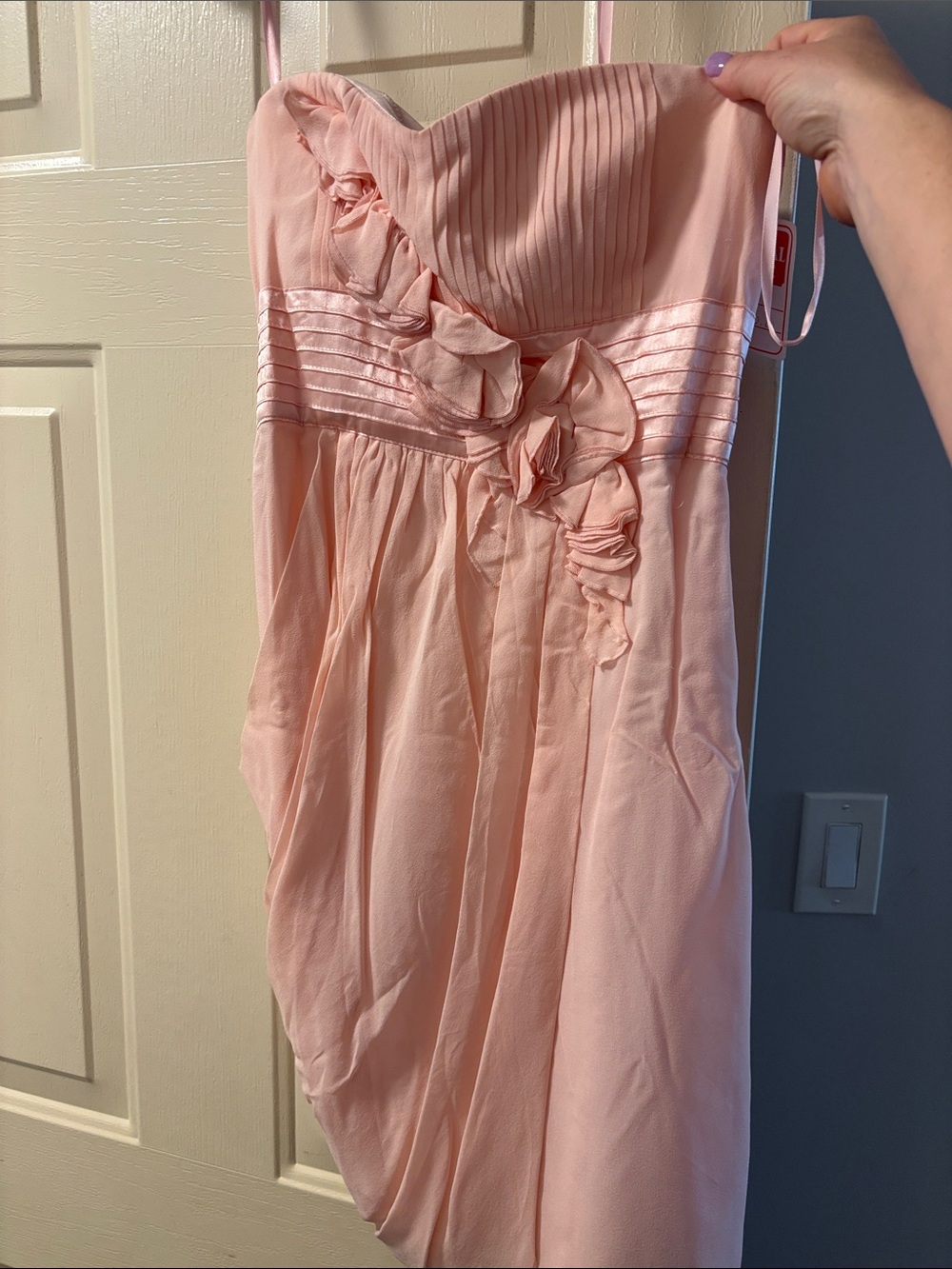 BCBGMaxAzria Strapless Blush Pink Ruffle Detail Dress